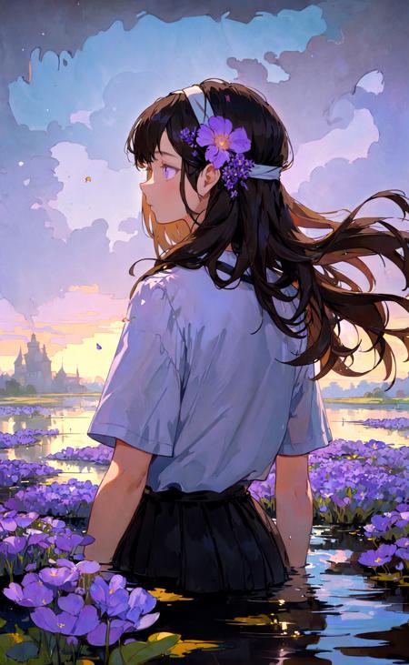 123586-2386168115-masterpiece, best quality, 1girl, black hair, brown hair, chiaroscuro, faux traditional media, field, flower, from behind, headb.png